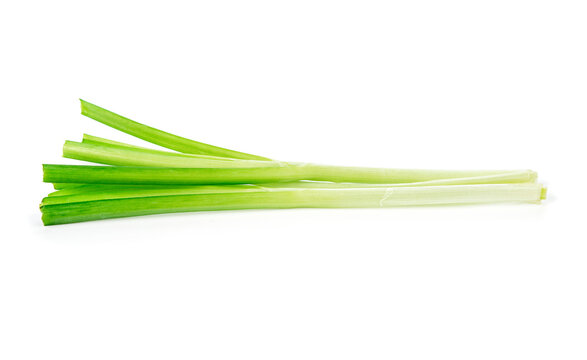 Fresh healthy organic green vegetable garlic chives, chinese chive sliced, green herb isolated on white background.