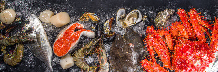 Set of various fresh raw seafood