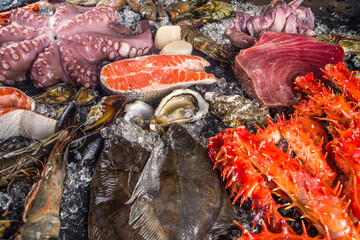 Set of various fresh raw seafood