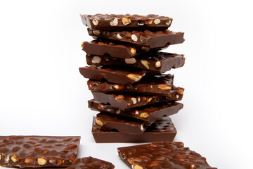 chocolate pieces  on a white background