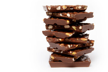 chocolate pieces  on a white background