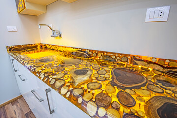 Modern kitchen epoxy resin design in a luxury apartment