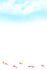 Obraz premium 夏のハガキデザイン縦 金魚と青空