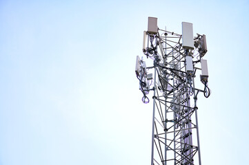 tower antennas Telecommunication cell phone, radio transmitters of cellular 5g 4g mobile and...