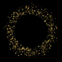 Falling Snow flakes golden pattern Holiday Vector