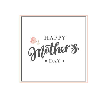 Happy Mother's Day text as celebration badge, tag, icon. Text card invitation, template. Festivity background. Lettering typography poster. Banner on textured background. Vector illustration.