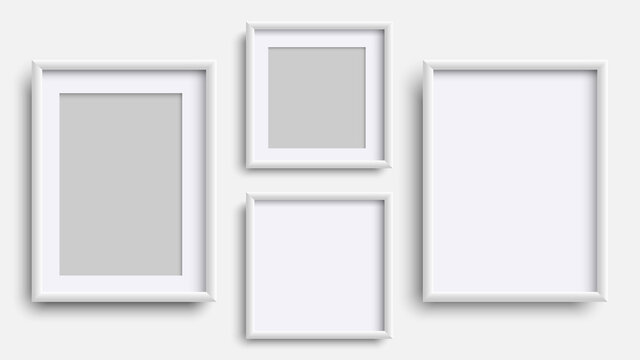 Photo Frames isolated on white, realistic square white frames mockup, vector set