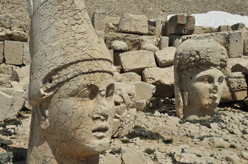 Closeup shot of the famous Manheads in Mount Nemrut in Turkey