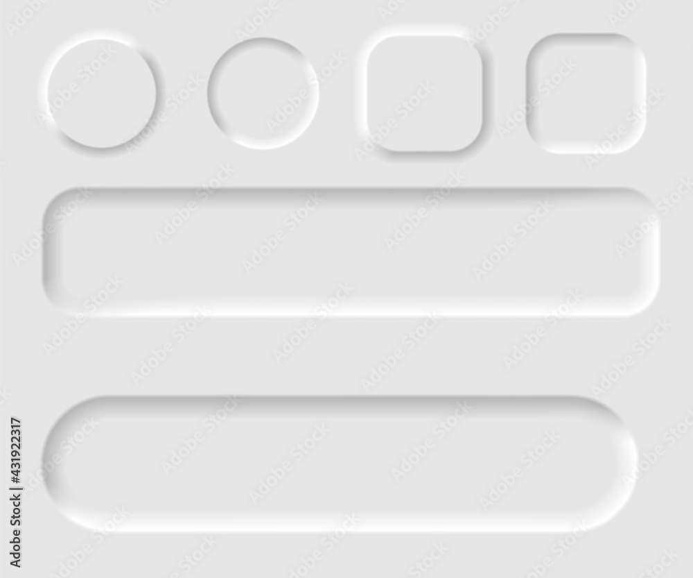 Poster Neumorphic Vector UI Design Elements Set Light Version On White Background.