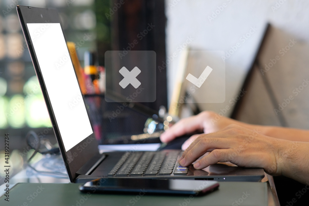 Poster businessman working laptop computer with big data analytics visualization technology with business a