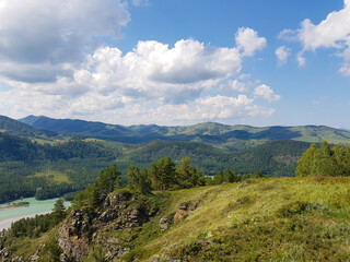 Mountain river in the vast mountains of the Altai Mountains. Katun river