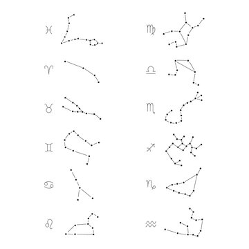 Set of constellations and zodiac signs.