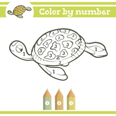 Color by numbers. Coloring page for preschool children. Learn numbers for kindergartens and schools. Educational game. Vector illustration