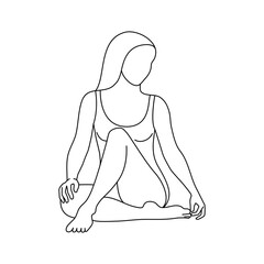 Linear female figure in swimsuit. Young woman sitting and sunbathing.