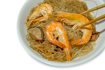 Die cut shrimp potted with vermicelli, focus selective