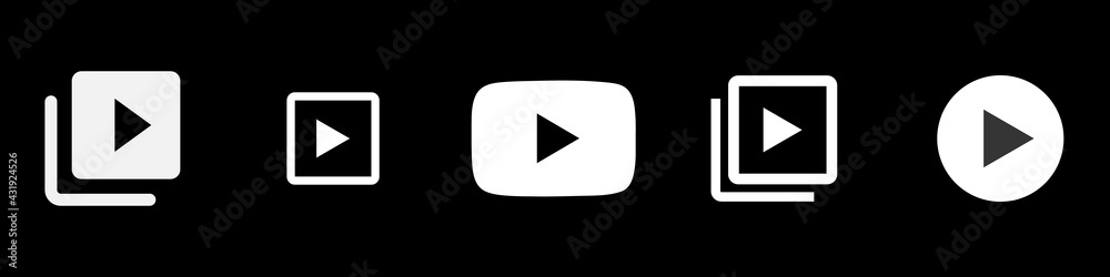 Poster play vector icon set. collection of media player icons.