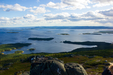 Landscapes of the Murmansk region. View from the Volosyanaya mountain, Kandalaksha, Russia.