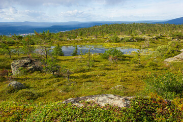 Landscapes of the Murmansk region. View from the Volosyanaya mountain, Kandalaksha, Russia.