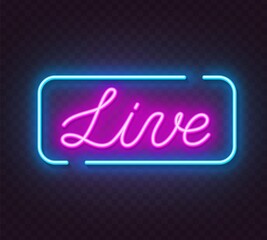 Live neon sign on a transparent background.