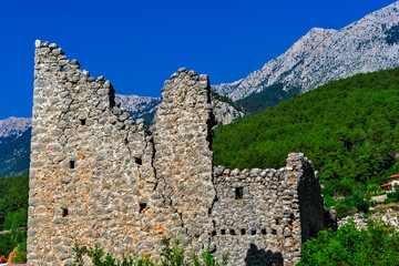 ruins of an old gedelme castle in the mountains of turkey