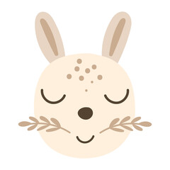Cute baby bunny face, vector illustration.