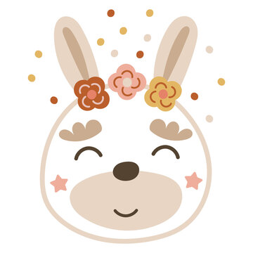 Cute baby bunny face, vector illustration.