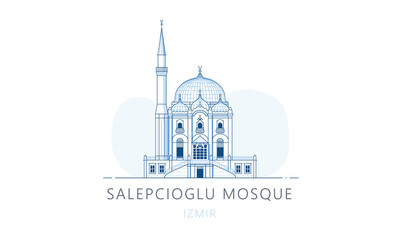 Salepsioglu Mosque, Izmir.The famous landmark of Izmir, tourists attraction place, skyline vector illustration, line graphics for web pages, mobile apps and polygraphy.