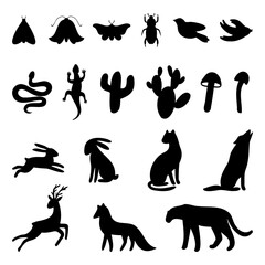 Set of black silhouettes. Fores animals