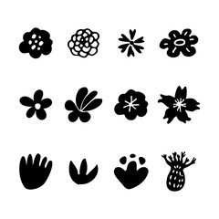 Set of black abstract flowers.