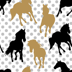 Seamless pattern with a silhouette of a horses. Vector illustration.