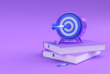 3D Render Clock with books in minimal style Illustration.