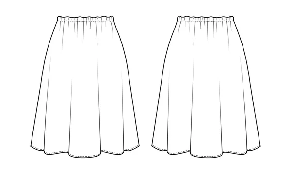 Long Flared Skirt Smocked Elastic Waist Stock Vector (Royalty Free)  773301712 | Shutterstock | Long flared skirt, Flat sketches, Fashion design  drawings