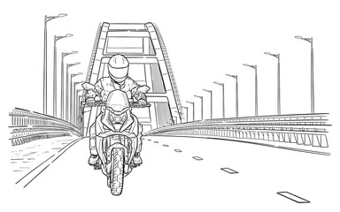 Motorcycle on the road hand drawn vector illustration
