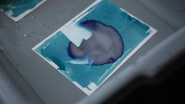 Art printing process adding ferric iodide to cyanotype mixture make blue color come out