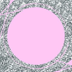 round pink frame on gray glitter background