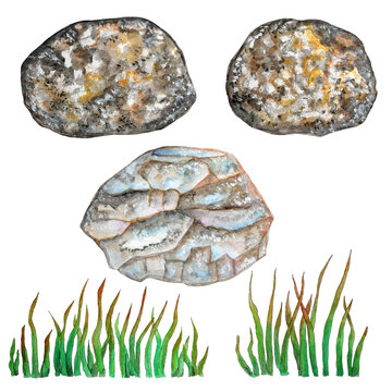 Set with stones and grass.