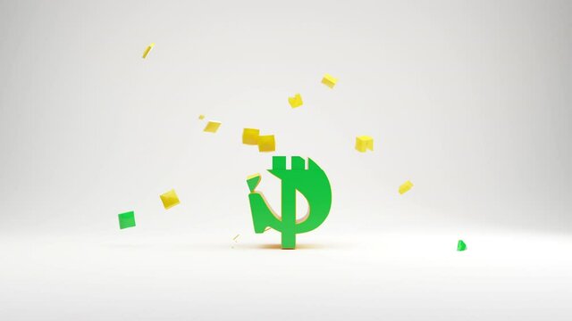 3D render of an abstract animation of a dollar symbol. 3D animation of the appearing, rotating, moving and disappearing symbol. Animation with an alpha channel.