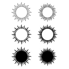 Fototapeta premium Set of abstract black sun silhouettes, contours.