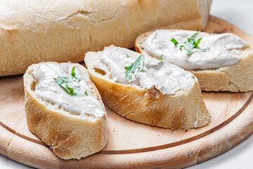 anchovy spread on white baguette