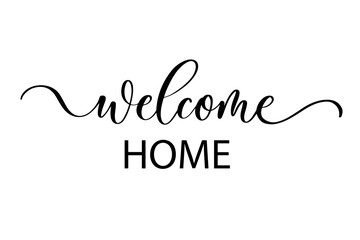 Welcome home - Cute hand drawn nursery poster with lettering in scandinavian style.