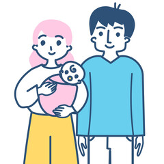 赤ちゃんと夫婦　ベクター　イラスト