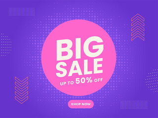 UP TO 50% Off For Big Sale Poster Or Banner Design In Violet Color.