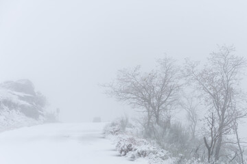 Road covered with snow on a remote village in the North of Portugal, Vila Real