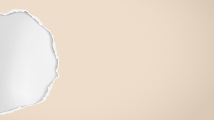 Obraz premium Torn, ripped beige paper hole with soft shadow is on white background for text. Vector illustration