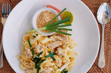 Stir fried padthai dish. Traditional cuisine of Thailand.