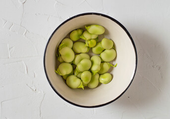 Raw Organic Fresh Green Fava Beans (or broad beans)