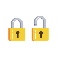 Lock open and lock closed. Concept password, blocking, security. Vector.