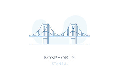 Bosphorus bridge, Istambul. The famous landmark of Istanbul, tourists attraction place, skyline vector illustration, line graphics for web pages, mobile apps and polygraphy.