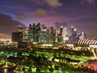 Night skyline of Singapore from Marina Bay