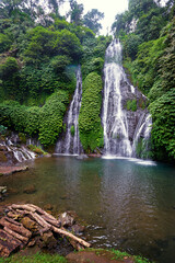 Fototapeta na wymiar Tropical waterfall in jungle. Bali, Indonesia.